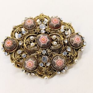 Vintage Moroccan Antique Gold Brooch Earrings Set